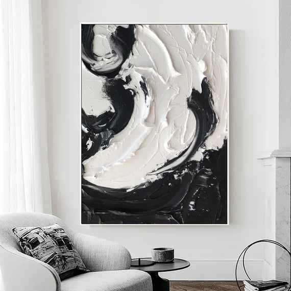 Textured Black and White Abstract Painting